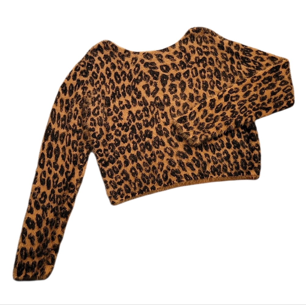 PILCRO x ANTHROPOLOGIE Leopard Print Eyelash Cropped Drapey Sweater Small - Picture 7 of 11
